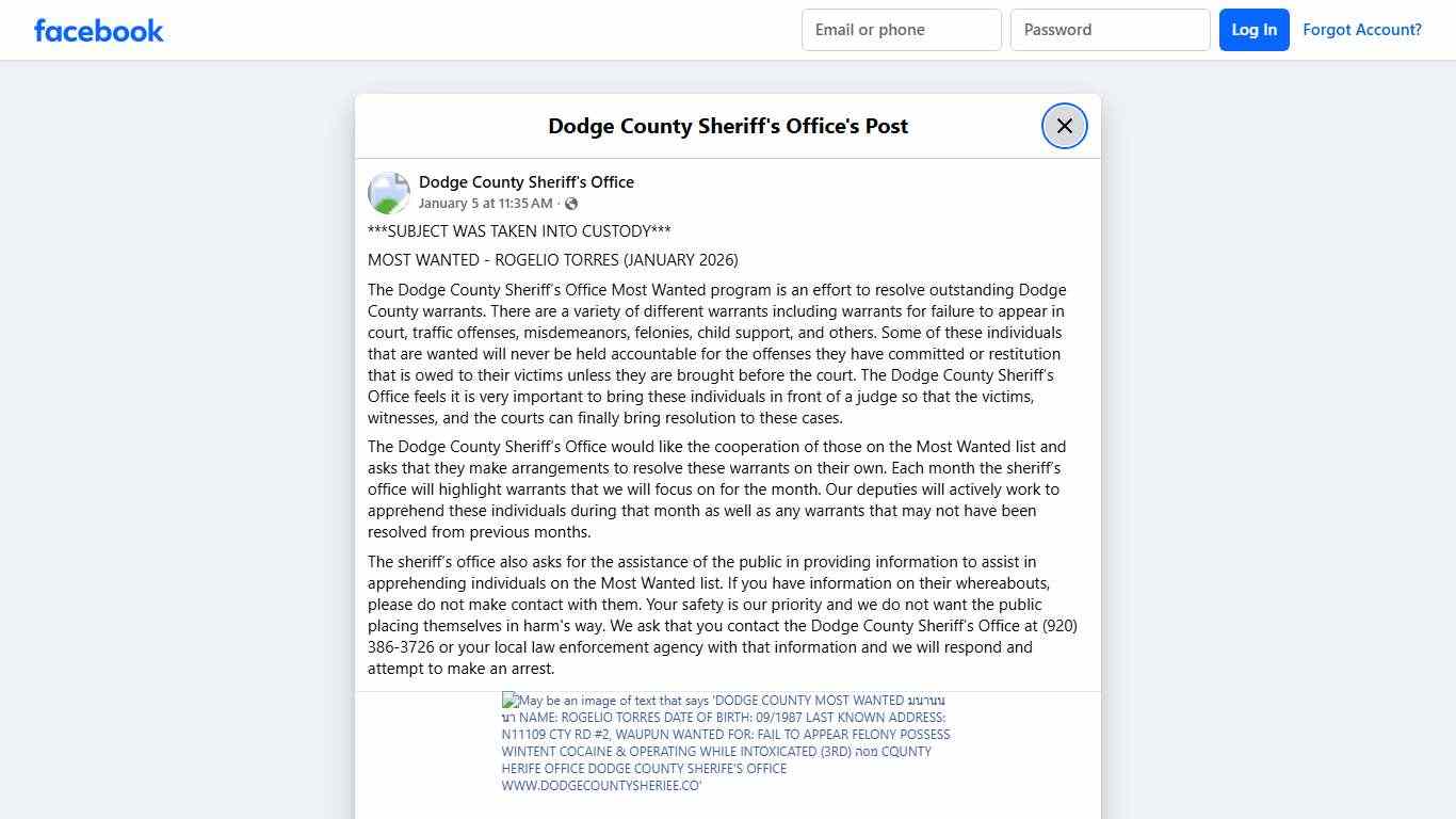***SUBJECT WAS TAKEN INTO... - Dodge County Sheriff's Office Facebook